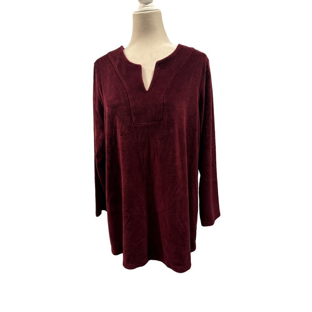 Susan Graver Maroon Long Sleeve Shirt - Size 1X